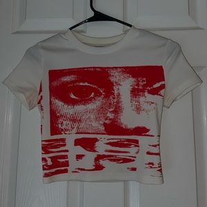 White with red y2k grapic top